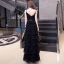 Chic / Belle Noire Vacances Robe De Soirée 2020 Princesse Bretelles Spaghetti Sans Manches Ceinture Longue Volants en Cascade Dos Nu Robe De Ceremonie