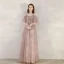 Chic / Belle Rougissant Rose Robe De Soirée 2020 Princesse Bretelles Spaghetti Manches Courtes Longue Volants Dos Nu Robe De Ceremonie
