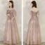 Chic / Belle Rougissant Rose Robe De Soirée 2020 Princesse Bretelles Spaghetti Manches Courtes Longue Volants Dos Nu Robe De Ceremonie