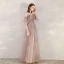 Chic / Belle Rougissant Rose Robe De Soirée 2020 Princesse Bretelles Spaghetti Manches Courtes Longue Volants Dos Nu Robe De Ceremonie