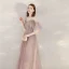 Chic / Belle Rougissant Rose Robe De Soirée 2020 Princesse Bretelles Spaghetti Manches Courtes Longue Volants Dos Nu Robe De Ceremonie