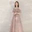 Chic / Belle Rougissant Rose Robe De Soirée 2020 Princesse Bretelles Spaghetti Manches Courtes Longue Volants Dos Nu Robe De Ceremonie