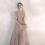 Elegant Blushing Pink Evening Dresses  2020 A-Line / Princess See-through Square Neckline Bell sleeves Sequins Beading Floor-Length / Long Ruffle Backless Formal Dresses