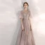 Elegant Blushing Pink Evening Dresses  2020 A-Line / Princess See-through Square Neckline Bell sleeves Sequins Beading Floor-Length / Long Ruffle Backless Formal Dresses