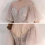 Elegant Blushing Pink Evening Dresses  2020 A-Line / Princess See-through Square Neckline Bell sleeves Sequins Beading Floor-Length / Long Ruffle Backless Formal Dresses