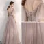 Elegant Blushing Pink Evening Dresses  2020 A-Line / Princess See-through Square Neckline Bell sleeves Sequins Beading Floor-Length / Long Ruffle Backless Formal Dresses