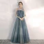 Elegante Meeresblau Abendkleider 2020 A Linie Spaghettiträger Ärmellos Perlenstickerei Strass Glanz Tülle Lange Rüschen Rückenfreies Festliche Kleider