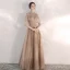 Vintage / Retro Champagne Evening Dresses  2020 A-Line / Princess See-through High Neck Short Sleeve Beading Crystal Floor-Length / Long Backless Formal Dresses