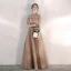 Vintage / Retro Champagne Evening Dresses  2020 A-Line / Princess See-through High Neck Short Sleeve Beading Crystal Floor-Length / Long Backless Formal Dresses