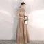 Vintage / Retro Champagne Evening Dresses  2020 A-Line / Princess See-through High Neck Short Sleeve Beading Crystal Floor-Length / Long Backless Formal Dresses