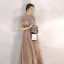 Vintage / Retro Champagne Evening Dresses  2020 A-Line / Princess See-through High Neck Short Sleeve Beading Crystal Floor-Length / Long Backless Formal Dresses