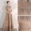 Vintage / Retro Champagne Evening Dresses  2020 A-Line / Princess See-through High Neck Short Sleeve Beading Crystal Floor-Length / Long Backless Formal Dresses