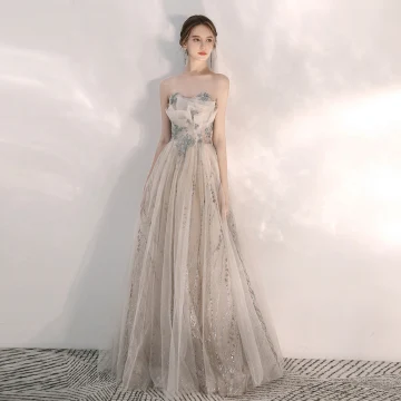 Classy Champagne Evening Dresses 2020 A Line Princess Sweetheart Sleeveless Appliques Beading Sequins Glitter Tulle Floor Length Long Ruffle Backless Formal Dresses