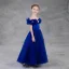 Cinderella Royal Blue Birthday Flower Girl Dresses 2020 Princess Off-The-Shoulder Short Sleeve Backless Appliques Butterfly Beading Pearl Floor-Length / Long Ruffle