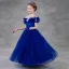Cinderella Royal Blue Birthday Flower Girl Dresses 2020 Princess Off-The-Shoulder Short Sleeve Backless Appliques Butterfly Beading Pearl Floor-Length / Long Ruffle