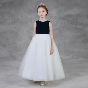 Deux Tons Noire Blanche Robe Ceremonie Fille 2020 Princesse Encolure Dégagée Sans Manches Longue Volants
