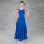 Chic / Beautiful Royal Blue Chiffon Flower Girl Dresses 2020 A-Line / Princess Scoop Neck Backless Sleeveless Appliques Lace Sequins Beading Floor-Length / Long Ruffle