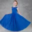 Chic / Beautiful Royal Blue Chiffon Flower Girl Dresses 2020 A-Line / Princess Scoop Neck Backless Sleeveless Appliques Lace Sequins Beading Floor-Length / Long Ruffle