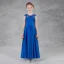 Chic / Beautiful Royal Blue Chiffon Flower Girl Dresses 2020 A-Line / Princess Scoop Neck Backless Sleeveless Appliques Lace Sequins Beading Floor-Length / Long Ruffle