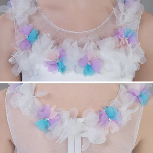 Flower Fairy White Flower Girl Dresses 2020 Ball Gown Scoop Neck Sleeveless Backless Appliques Flower Rhinestone Sweep Train Cascading Ruffles
