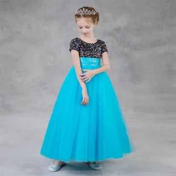 Chic Beautiful Jade Green Birthday Flower Girl Dresses 2020 Empire Scoop Neck Short Sleeve Sequins Floor Length Long Ruffle