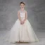 Elegant Champagne Birthday Flower Girl Dresses 2020 Ball Gown See-through Scoop Neck Sleeveless Backless Appliques Flower Rhinestone Beading Pearl Sweep Train Ruffle