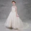 Elegant Champagne Birthday Flower Girl Dresses 2020 Ball Gown See-through Scoop Neck Sleeveless Backless Appliques Flower Rhinestone Beading Pearl Sweep Train Ruffle