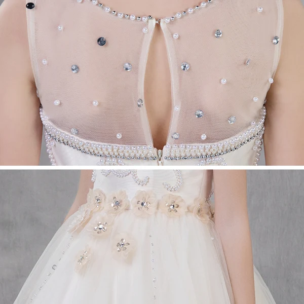 Elegant Champagne Birthday Flower Girl Dresses 2020 Ball Gown See-through Scoop Neck Sleeveless Backless Appliques Flower Rhinestone Beading Pearl Sweep Train Ruffle