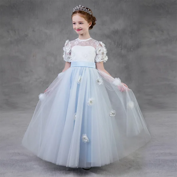 Flower Fairy Sky Blue Birthday Flower Girl Dresses 2020 A-Line Princess See-through Neck Flower Fairy Sky Blue Birthday Flower Girl Dresses 2020 A-Line Princess See-through Neck
