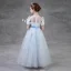 Flower Fairy Sky Blue Birthday Flower Girl Dresses 2020 A-Line / Princess See-through Scoop Neck Short Sleeve Sash Appliques Flower Rhinestone Floor-Length / Long Ruffle