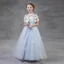 Flower Fairy Sky Blue Birthday Flower Girl Dresses 2020 A-Line / Princess See-through Scoop Neck Short Sleeve Sash Appliques Flower Rhinestone Floor-Length / Long Ruffle