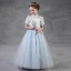 Flower Fairy Sky Blue Birthday Flower Girl Dresses 2020 A-Line / Princess See-through Scoop Neck Short Sleeve Sash Appliques Flower Rhinestone Floor-Length / Long Ruffle