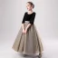 Two Tone Black Brown Birthday Flower Girl Dresses 2020 Ball Gown Scoop Neck 1/2 Sleeves Glitter Polyester Rhinestone Sash Floor-Length / Long