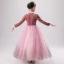 Charmant Rose Bonbon Daim Hiver Robe Ceremonie Fille 2020 Robe Boule Encolure Dégagée Manches Longues Glitter Étoile Longue Volants