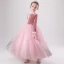Charmant Rose Bonbon Daim Hiver Robe Ceremonie Fille 2020 Robe Boule Encolure Dégagée Manches Longues Glitter Étoile Longue Volants