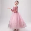 Charmant Rose Bonbon Daim Hiver Robe Ceremonie Fille 2020 Robe Boule Encolure Dégagée Manches Longues Glitter Étoile Longue Volants