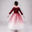 Elegant Red Gradient-Color Suede Winter Flower Girl Dresses 2020 Ball Gown Scoop Neck 3/4 Sleeve Glitter Star Floor-Length / Long Ruffle