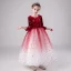 Elegant Red Gradient-Color Suede Winter Flower Girl Dresses 2020 Ball Gown Scoop Neck 3/4 Sleeve Glitter Star Floor-Length / Long Ruffle