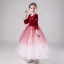 Elegant Red Gradient-Color Suede Winter Flower Girl Dresses 2020 Ball Gown Scoop Neck 3/4 Sleeve Glitter Star Floor-Length / Long Ruffle