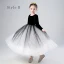 Elegant Black Gradient-Color White Birthday Flower Girl Dresses 2020 Ball Gown Scoop Neck 1/2 Sleeves Star Sequins Ankle Length Ruffle