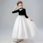 Vintage / Retro Black White Flower Girl Dresses 2020 A-Line / Princess High Neck 3/4 Sleeve Appliques Lace Rhinestone Sash Floor-Length / Long Ruffle