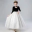 Vintage / Retro Black White Flower Girl Dresses 2020 A-Line / Princess High Neck 3/4 Sleeve Appliques Lace Rhinestone Sash Floor-Length / Long Ruffle