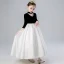 Vintage / Retro Black White Flower Girl Dresses 2020 A-Line / Princess High Neck 3/4 Sleeve Appliques Lace Rhinestone Sash Floor-Length / Long Ruffle