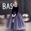 Élégant Violet Velour Hiver Anniversaire Robe Ceremonie Fille 2020 Princesse Encolure Dégagée Manches Longues Glitter Tulle Longue Volants