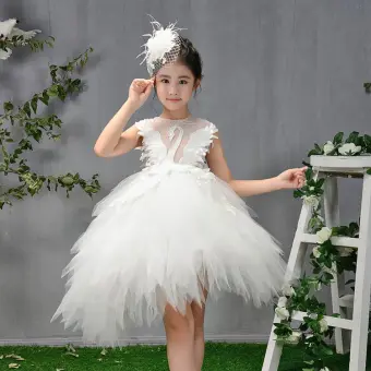 Fashion White See Through Birthday Flower Girl Dresses 2020 Ball Gown Scoop Neck Sleeveless Beading Asymmetrical Cascading Ruffles