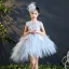 Mode Blanche Transparentes Anniversaire Robe Ceremonie Fille 2020 Robe Boule Encolure Dégagée Sans Manches Perlage Asymétrique Volants en Cascade