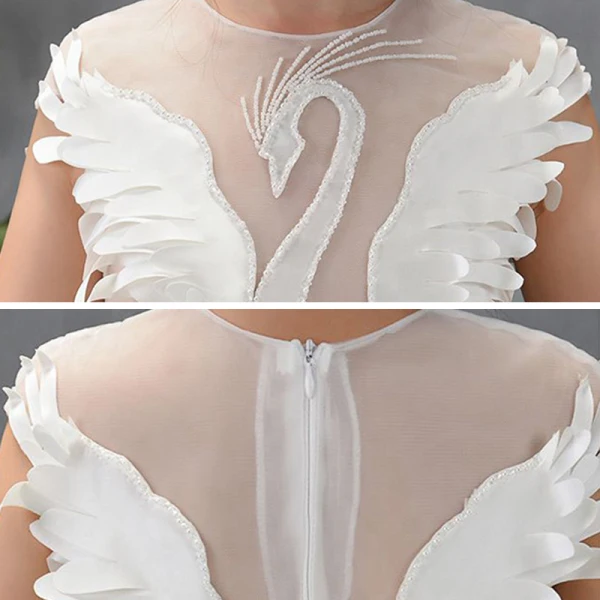 Mode Blanche Transparentes Anniversaire Robe Ceremonie Fille 2020 Robe Boule Encolure Dégagée Sans Manches Perlage Asymétrique Volants en Cascade