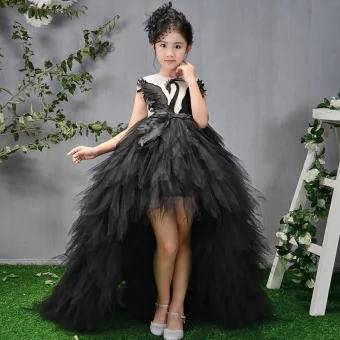 High Low Black See Through Birthday Flower Girl Dresses 2020 Ball Gown Scoop Neck Sleeveless Asymmetrical Cascading Ruffles