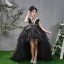 High Low Black See-through Birthday Flower Girl Dresses 2020 Ball Gown Scoop Neck Sleeveless Asymmetrical Cascading Ruffles