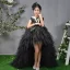 High Low Black See-through Birthday Flower Girl Dresses 2020 Ball Gown Scoop Neck Sleeveless Asymmetrical Cascading Ruffles